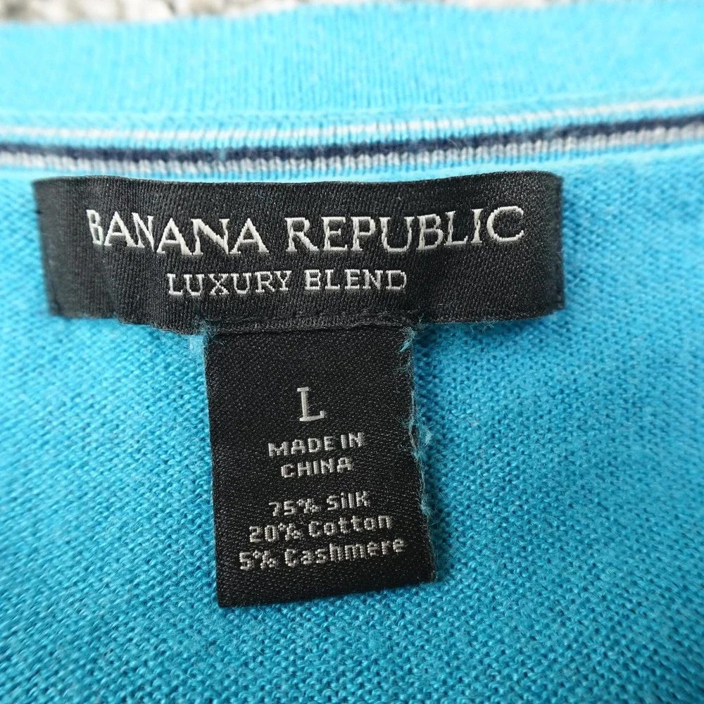 Banana Republic Sweater Mens L Blue Silk Cotton Cashmere V Neck Knit‎ Pullover